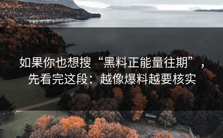 如果你也想搜“黑料正能量往期”，先看完这段：越像爆料越要核实